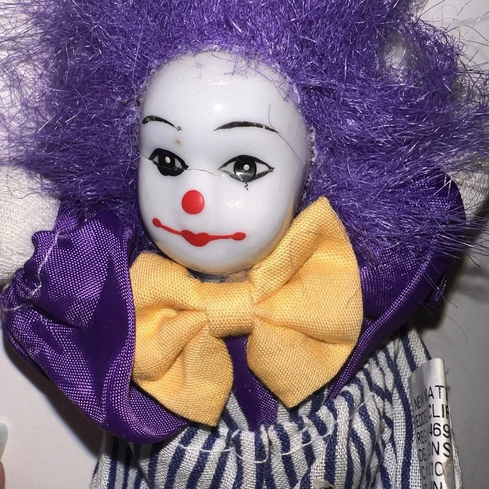 Vintage 1980s Q-Tee Sand-Filled Clown Doll Purple Hair Mardi Gras Theme NOLA